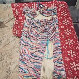 Fashion Nova Multicolor Maxi Dress Drenched In Sequins *BRAND NEW* super Sexy